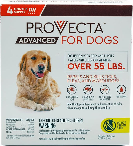 Provecta® Advanced for Extra Large Dogs (Over 55 lbs) Flea and Tick Topical Treatment, 4-Month Supply