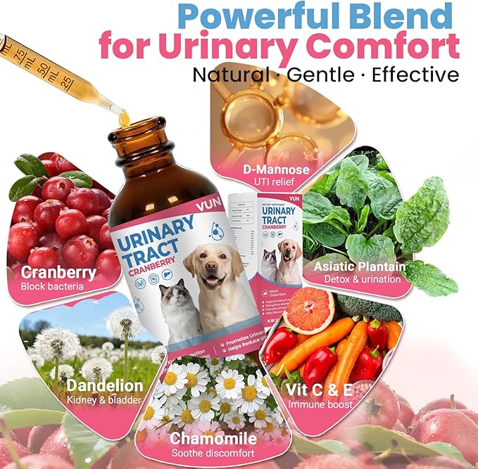 Cat UTI Treatment,Dog Urinary Tract Infection Drops, Renal Health for Cats Pets - Kidney Support,Bladder Control for Dogs Incontinence - Cat UTI Remedy Cranberry & D-Mannose (1 Pack)