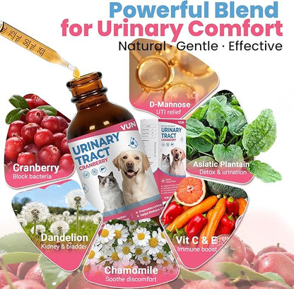Cat UTI Treatment,Dog Urinary Tract Infection Drops, Renal Health for Cats Pets - Kidney Support,Bladder Control for Dogs Incontinence - Cat UTI Remedy Cranberry & D-Mannose (1 Pack)