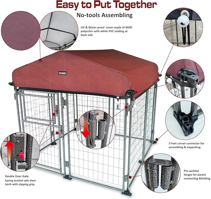Neocraft My Pet Companion Dog Kennel with Roof Cover (4.5’) - Weather Resistant / Covered / Heavy Duty / Outdoor / Winter Welded Wire Pet Kennel for Medium Sized Dogs - Easy to Assemble