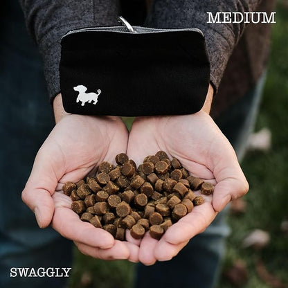 Pocket Sized Dog Treat Pouch - Treat Pouches for Pet Training - Medium Dog Treat Pouch with Magnetic Closure - Dog Walking Treat Bag for Dog Training - Black with Gray Interior