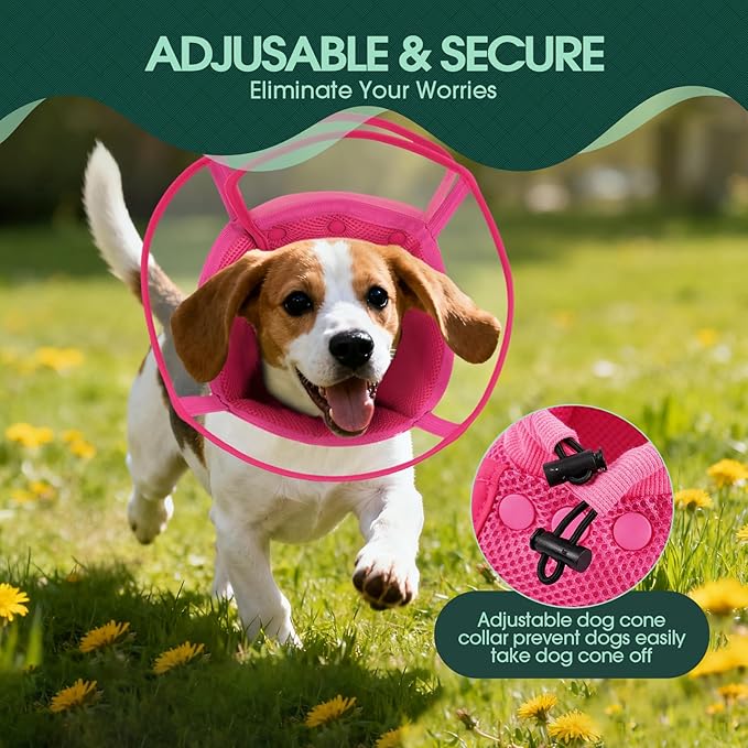 Kuoser Large Dog Cone Collar After Surgery, Soft Cone for Dogs to Stop Licking, Breathable Pet Recovery Collar Comfortable Elizabethan Collars, Adjustable Protective Dog Cones for Large Dogs, Rose L