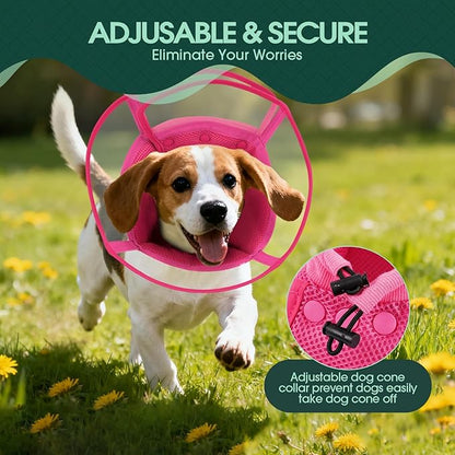 Kuoser Medium Dog Cone Collar After Surgery, Soft Cone for Dogs to Stop Licking, Breathable Pet Recovery Collar Comfy Elizabethan Collars, Adjustable Protective Dog Cones for Medium Dogs, Rose M