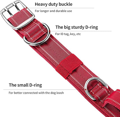 Annchwool Tactical Dog Collar for Medium and Large Dog,Adjustable Military Dog Collar with Soft Padded Handle,Heavy Duty Double Buckle Design(Red,M)