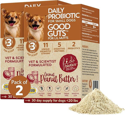 Fidobiotics Good Guts for Lil Mutts Probiotic for Dogs, Billions of CFUs, 11 Strains, 5 Digestive Enzymes, 2 Prebiotics, Digestive Gut Health for Dogs, Adult & Puppy Probiotics Supplements - Pack of 2