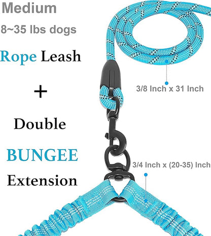 iYoShop Dual Dog Leash - 360° Swivel, No Tangle Walking Leash with Shock Absorbing Bungee for Two Dogs (Medium, 8-35 lbs, Blue)