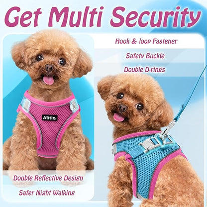 AIITLE Comfortable Dog Harness and Leash Set for Walking - Step in Vest Harness,Reflective Bands, Adjustable No Pull Puppy Essentials, for Small Dogs and House Cats Pink XS