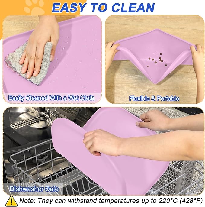 SMILOOL Silicone Pet Feeding Mat with Raised Edge for Food and Water, Dog Bowl Mats, Cat Bowls Placemat with High Lip for Floor Waterproof, Rubber Tray for Cats and Dogs 24 x 16 x0.8 Light Pink