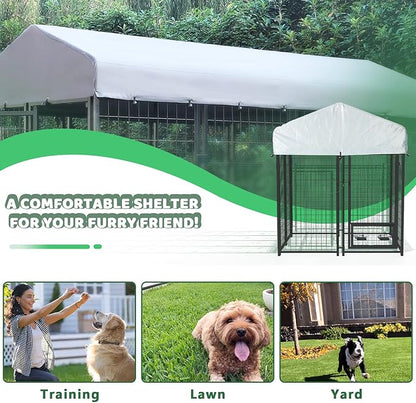 LEMBERI 6x4x4 Outside Dog Kennel with Roof for Large Dogs,Heavy Duty Welded Wire Steel Dog Playpen Fence with Secure Lock, Pet Pen with UV-Resistant Waterproof Cover (69.1''L x 50.4''W x 56.6'H)