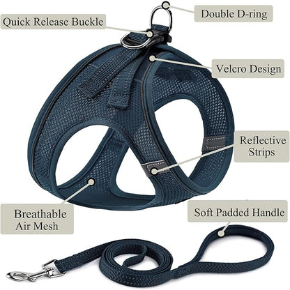 Dog Harness with Leash Set, No Pull Adjustable Reflective Step-in Puppy Pet Vest Harnesses for Small Medium Large Dogs and Cats,Navy Blue XS