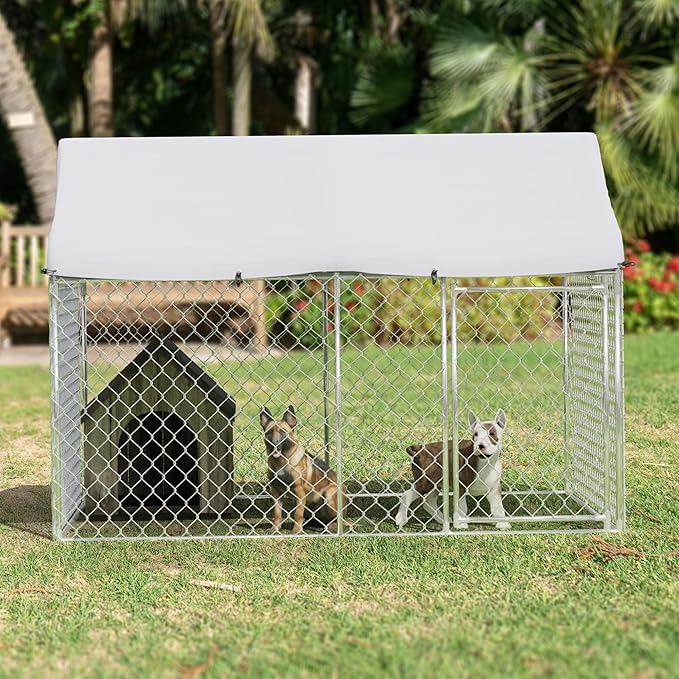 EUNHOO Dog Kennel for Outside, 7'L x 5.9'W x 5.05'H Large Dog Enclosures for Big Dogs, Dog Kennel Playpen with Roof, Metal Wire Dog Run