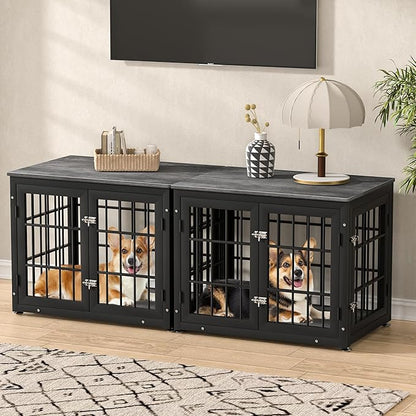 rehomerance 32 Inch Heavy Duty Dog Crate Furniture for Medium and Small Dogs, Decorative Pet House End Table, Wooden Cage Kennel Furniture Indoor, Gray