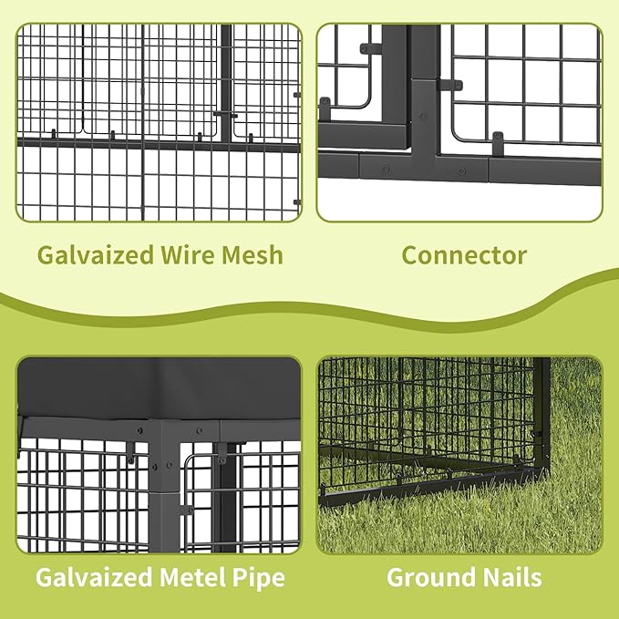 Petony Large Outdoor Dog Enclosure,Heavy Duty Dog Cage with Roof,Galvanized Steel Dog Kennel Fence with Double Safety Locks(6.56'x 6.56')