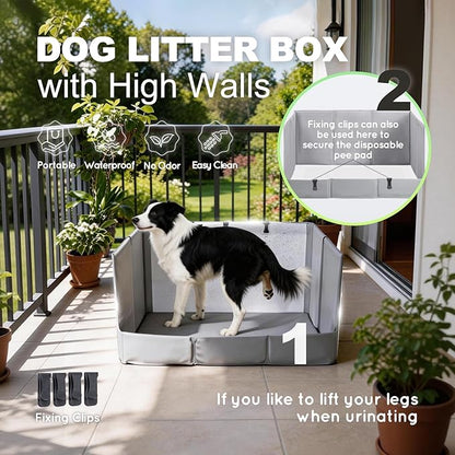 HQ4US 4LEGS Dog Litter Box, Pee Pad Holder Foldable, Indoor Dog Potty Tray for Puppy & Medium Dogs, High Walls, Seamless, No Assembly, Waterproof, Easy to Clean, No Spill,Portable for Travel