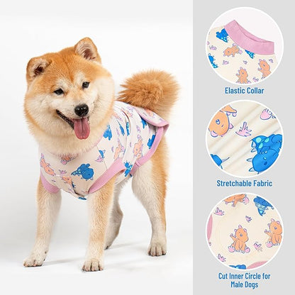 cyeollo Recovery Suit for Dogs Cats Surgery Suit Female Spay Soft Breathable Pet Onesie Bodysuit Male Dog Neuter, Small Dogs Surgical Recovery Shirt, Dinosaur, M