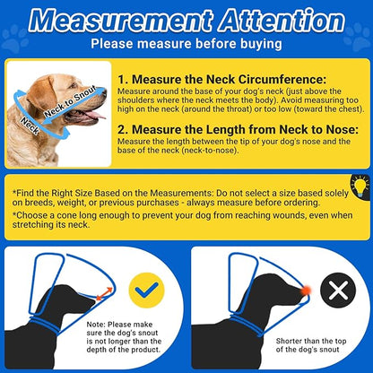 Dog Cone to Stop Licking, Clear Recovery Collar with Detachable Zipper, Sturdy Elizabethan Collar for Large Medium Small Dogs, Soft Adjustable Cone After Surgery Patented, Blue M