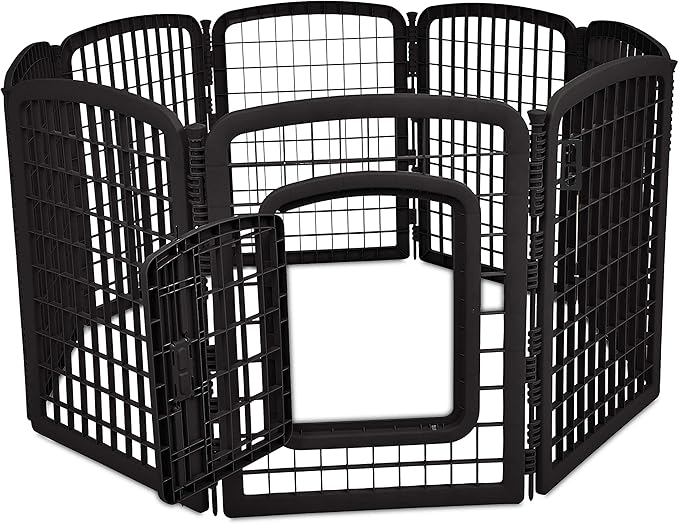Amazon Basics 8-Panel Octagonal Plastic Dog Playpen, Portable Indoor/Outdoor Pet Fence with Gate, Exercise Pen for Puppies and Small Animals, 34 inches, Black