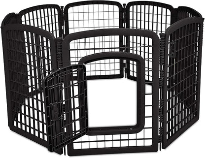 Amazon Basics 8-Panel Octagonal Plastic Dog Playpen, Portable Indoor/Outdoor Pet Fence with Gate, Exercise Pen for Puppies and Small Animals, 34 inches, Black