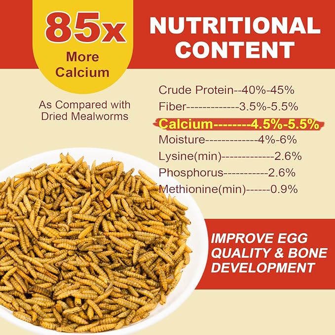 5.5LB Dried Black Soldier Fly Larvae, 85X More Calcium Chicken Feed Than Mealworms, 100% Natural Non-GMO BSF, Treat for Chickens, Ducks, Laying Hens, Birds