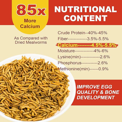 5.5LB Dried Black Soldier Fly Larvae, 85X More Calcium Chicken Feed Than Mealworms, 100% Natural Non-GMO BSF, Treat for Chickens, Ducks, Laying Hens, Birds