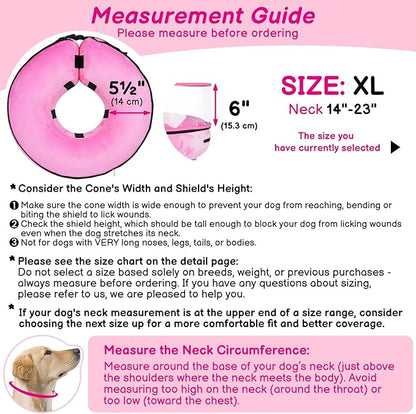 BARKLESS Inflatable Dog Cone, Protective Dog Surgery Collar to Stop Licking Biting Wounds, Patented Soft Donut Cone with Clear Shield, Adjustable Blow-up Collar for Surgery (Pink, XL (Neck: 18"-23"))