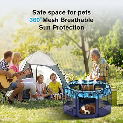 48" Large Pop Up Dog Playpen & Whelping Box for Dogs, Portable Foldable Puppy Playpen with Waterproof Bottom, Pet Tent Exercise Pen for Camping/Indoor, Includes Bowl & Carry Bag