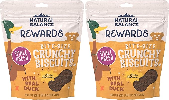 Natural Balance Limited Ingredient Rewards Crunchy Biscuits, Bite-Size Grain-Free Dog Treats for Small-Breed Dogs, Made with Real Duck, 8 Ounce (Pack of 2)