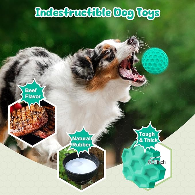 Squeaky Dog Toys for Aggressive Chewers, Indestructible Dog Balls for Aggressive Chewers, Blue Green Squeaky Balls for Dogs