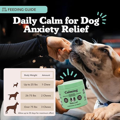 Natural Dog Company Calming Chews for Dogs, Stress & Anxiety Relief Supplement 90 cnt with Chamomile, Valerian Root & Melatonin, Natural Soothing Chews for Travel, Thunder, Fireworks & Separation