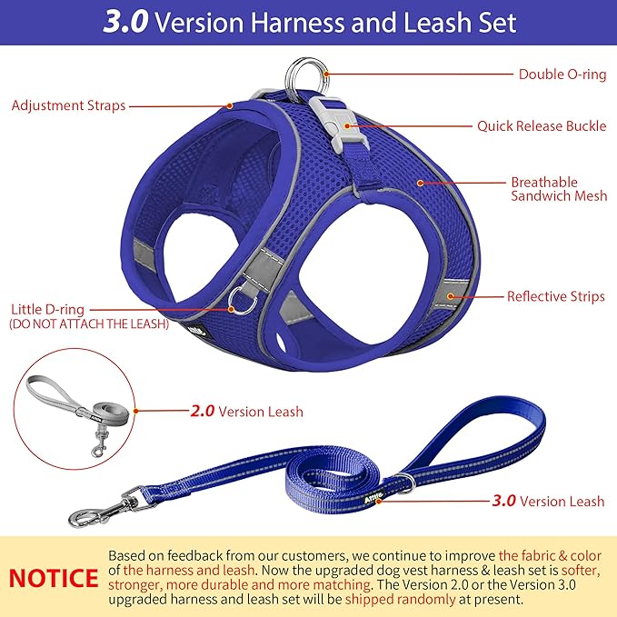 AIITLE Easy Walk Dog Harness and Leash Set - Pet Supply No Pull, Step in Adjustable Dog Harness with Padded Vest, Dog Harness No Choke Over, Easy to Put on Medium Dogs Royal Blue L
