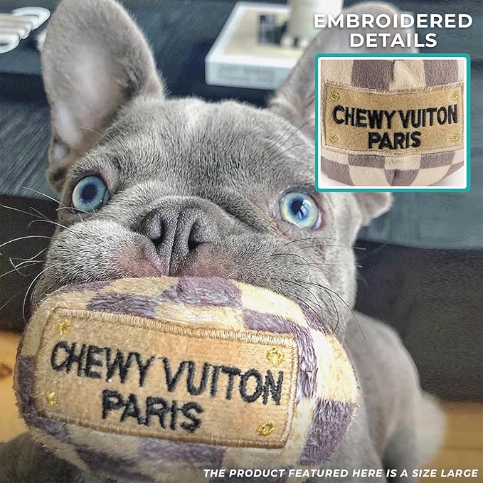 Haute Diggity Dog Chewy Vuiton Bone Ball & Handbag Plush Squeaky Dog Toys, Soft Durable Designer-Inspired Stuffed Puppy Chew Toys for Small & Medium Dogs, Machine-Washable (Tan Checker) One Size 3 Pcs