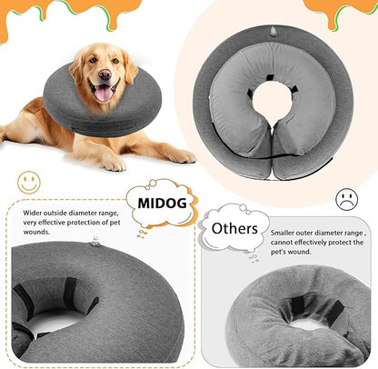 MIDOG Dog Cone - Inflatable Soft Donut Collar Alternative for Dogs After Surgery, Protective Recovery Collar Prevents Licking, Comfortable E-Collar Alternative for Small Medium Large Dogs (Gray,XS)