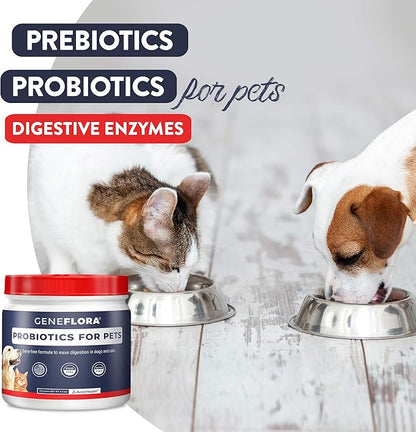 Geneflora Digestive Enzymes Prebiotics & Pet Probiotics for Dogs Powder, Cat, Rabbit, & Dog Probiotics for Yeast, Itchy Skin, and Itchy Ears, 3.2 Ounces