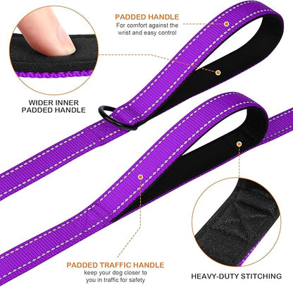 Joytale Dog Leash Heavy Duty for Large Dogs that Pull, Double Handle for Traffic Control, Double-Sided Reflective Leashes for Large Medium Dogs Night Safety, 6FT, Purple