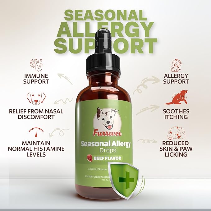 Dog Allergy Relief Drops - Support Your Pets Immune System During Seasonal Allergies - for Itching, Scratching, and Licking - Allergy Aid for Dogs & Cats - Beef Flavored - 2oz