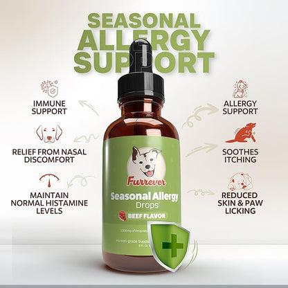 Dog Allergy Relief Drops - Support Your Pets Immune System During Seasonal Allergies - for Itching, Scratching, and Licking - Allergy Aid for Dogs & Cats - Beef Flavored - 2oz