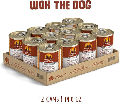 Weruva Classic Dog Food, Wok The Dog with Chicken Breast, Beef & Pumpkin in Gravy, 14oz Can (Pack of 12), Brown