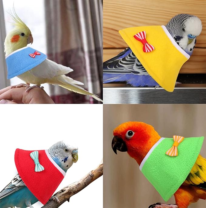 Bird Cone Collar 4 Pcs Set Pet Parrot Anti-bite Elizabethan Collars Protective Anti-Grab Feather Wound Healing Recovery Cones for Lovebird Cockatiel Budgerigar Parakeet Yellow Blue Red Green