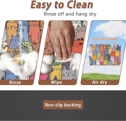 Funny Cats Family Dog Cat Food Mat,Absorbent Pet Feeding Mat for Food and Water,Non-Slip Dog Bowl Mats Floor Protector 16"x24"