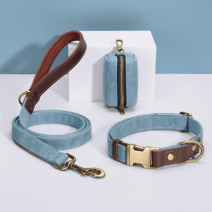 Didog Soft PU Leather Dog Collars for Small Dogs,Classic Adjustable Dog Collars with Quick Release Metal Buckle,Easy Clean and Comfortable with Nylon Lining,Denim Blue,S Neck 11-15"