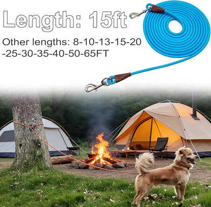 15FT Tie Out Rope Dog Lead, 3/8" Thick Long Dog Tether Nylon Check Cord for Medium Large Dogs Outdoor Camping Backyard of Leash Training Tie Down (Blue)