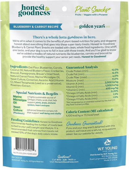 Honest to Goodness Plant Snacks Golden Years Senior Support Dog Treats, Blueberry & Carrot Recipe, 8oz