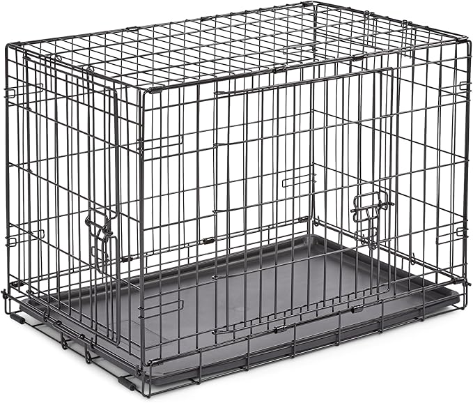 Midwest Homes for Pets 30-Inch New World Crate for Medium Breeds, 21-40 lbs, Double Door Folding Dog Crate, Leak-Proof Tray & Secure Latches, Portable, Durable & Easy to Assemble