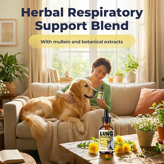 Lung Support Drops for Dogs, Herbal Respiratory Support for Coughing Dogs, Throat Comfort & Easy Breathing, Mullein Drops for Lungs with Licorice & Botanical Blend, 2 fl oz