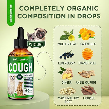 Kennel Cough Medicine for Dogs & Cats – Kennel Cough Treatment Helps with Allergies & Sneezing – Herbal Supplement with Mullein Leaf, Angelica Root, Calendula Breeds – 2 Oz