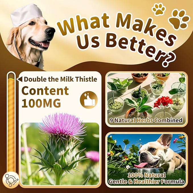 Milk Thistle for Dogs – 9-in-1 Liver and Kidney Support Drops with Artichoke, Resveratrol, Marigold Extract, 100% Natural Detox Supplement for Liver Function, Split Dropper, Bacon Flavor, 2Oz