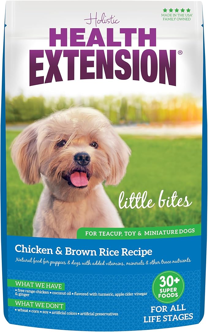 Health Extension Little Bites Dry Dog Food for Toy and Small Breeds, Chicken & Brown Rice Recipe, with Probiotics & Superfoods for Digestion & Coat Health, 10 lb Bag