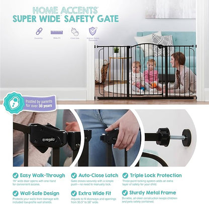 Regalo Safety 30.5-58" Extra Wide Arch Baby Gate with Door, Pressure Mount Walk Through Gate for Doorways & Bottom of Stairs, Babies, Toddlers & Pets, Tested & Safe, American Designed, American Owned