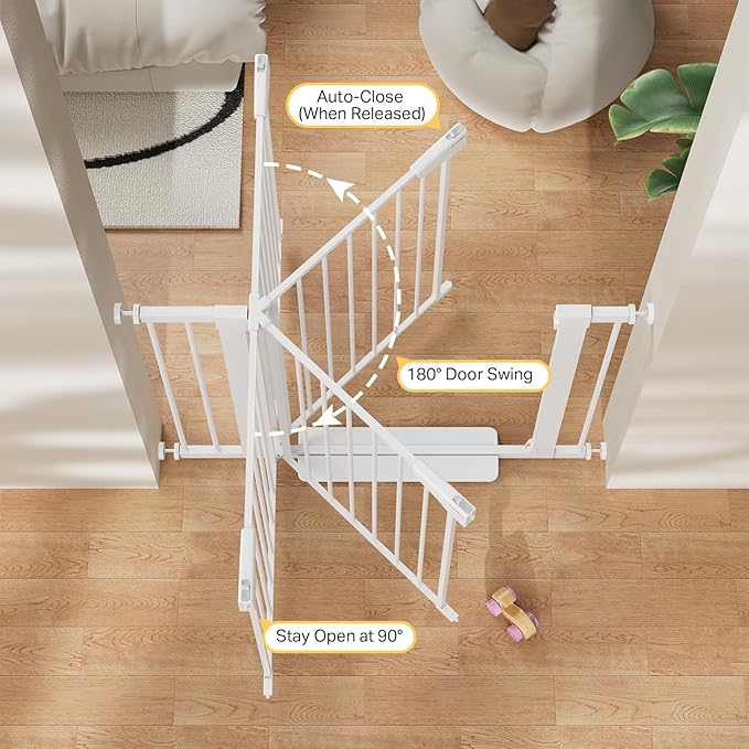 Cumbor 36" Extra Tall Baby Gate for Stairs, 29.7-40.6" Wide Dog Gate for Doorways, Pressure Mounted Auto-Close Pets Gates for Dogs Indoor, Durable Safety Child Gate, Mom's Choice Awards Winner, White