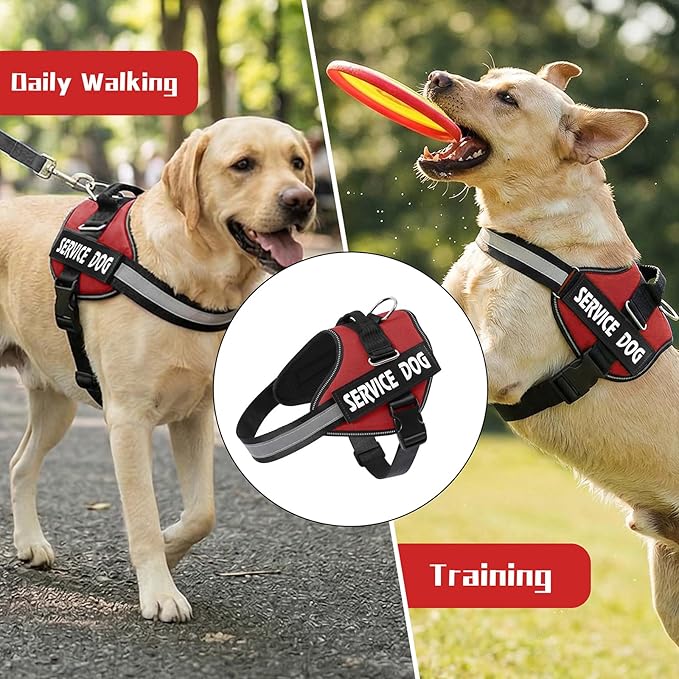 MUMUPET Service Dog Harness, No Pull Reflective Adjustable Vest with Handle, Soft Breathable Padding for Small Dogs, 2 Removable Velcro Patches (Red, S)